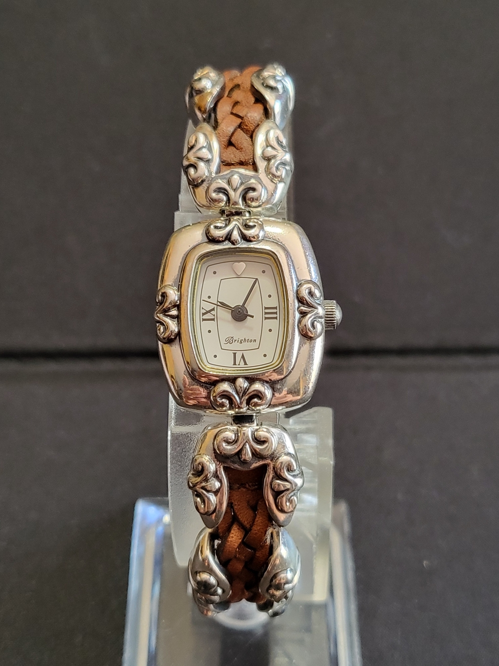 Brighton Mazatlan Brown Leather Braided Silver-Tone Women's Watch